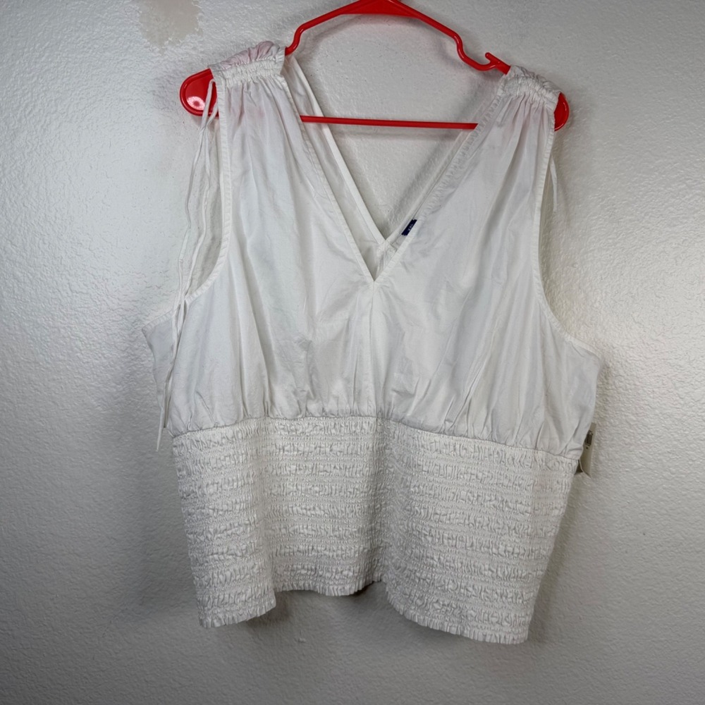 Old Navy Smocked Waist Top Fitted V-Neck Tie-Shoulder Boho Milkmaid White Sz XXL